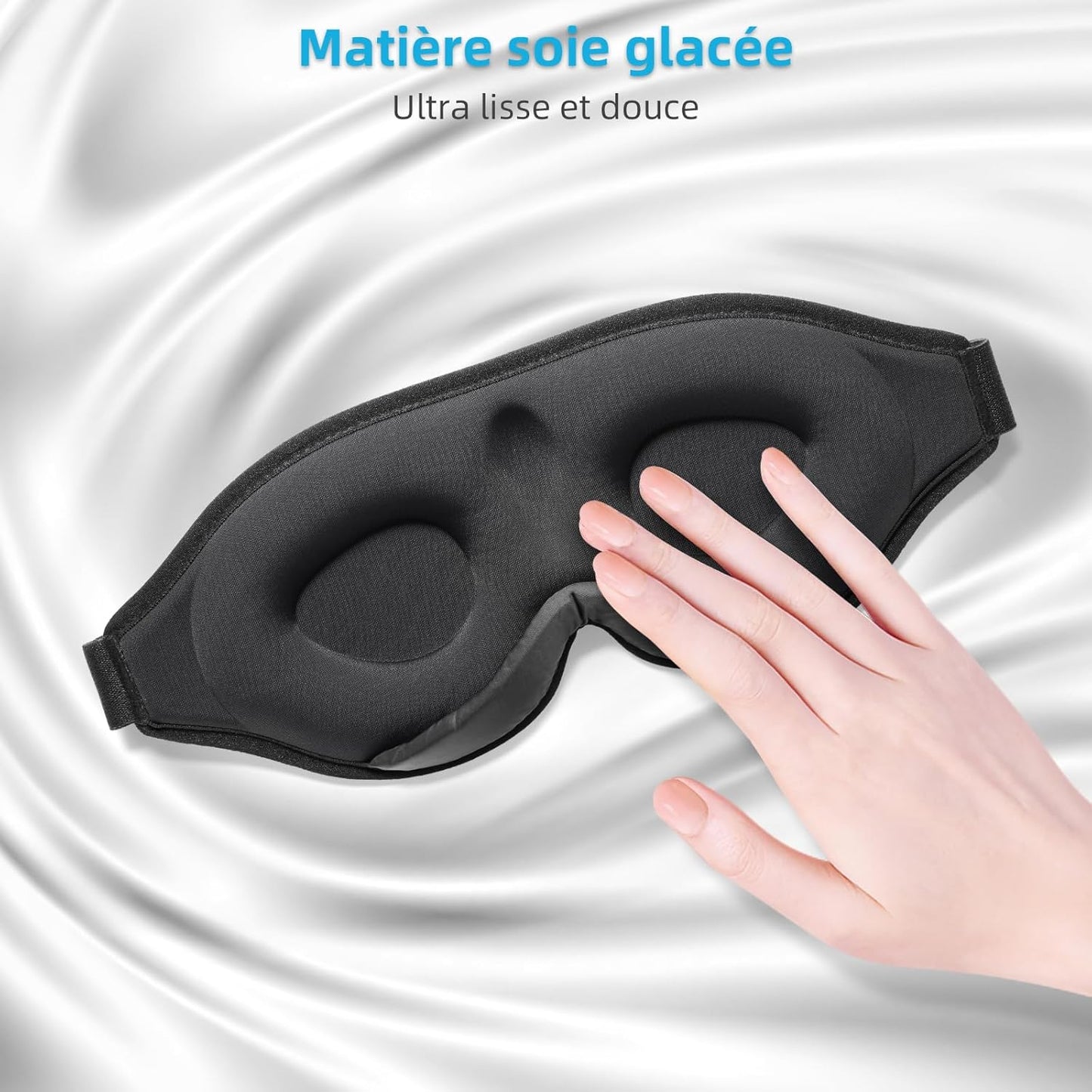 Masque de Nuit Innovant 2025 pour Hommes et Femmes, Conception Masque de Sommeil qui Bloque la Lumière pour Dormir, les Siestes, la Méditation, les Voyages (Noir)