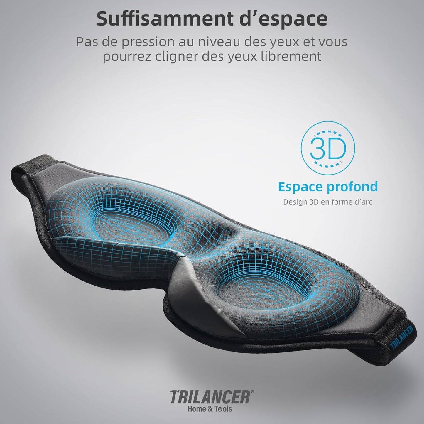 Masque de Nuit Innovant 2025 pour Hommes et Femmes, Conception Masque de Sommeil qui Bloque la Lumière pour Dormir, les Siestes, la Méditation, les Voyages (Noir)