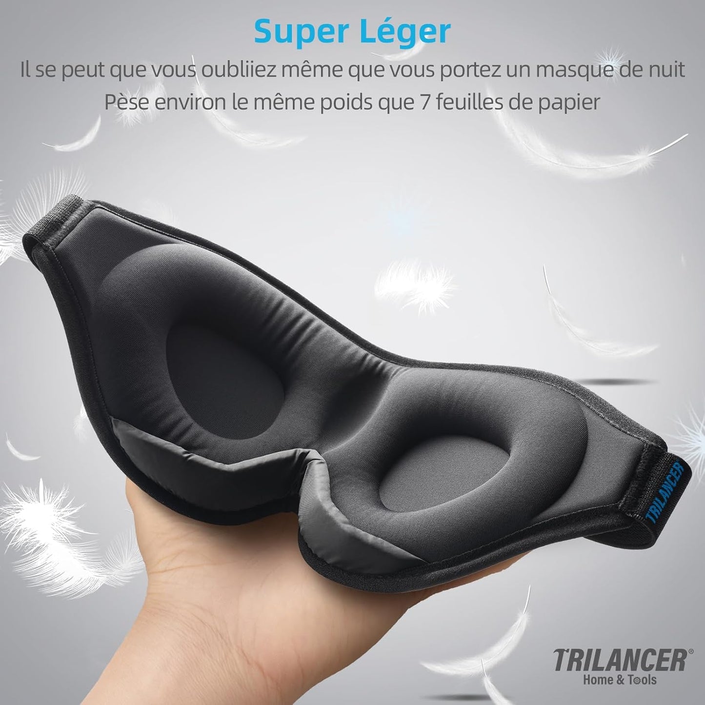 Masque de Nuit Innovant 2025 pour Hommes et Femmes, Conception Masque de Sommeil qui Bloque la Lumière pour Dormir, les Siestes, la Méditation, les Voyages (Noir)