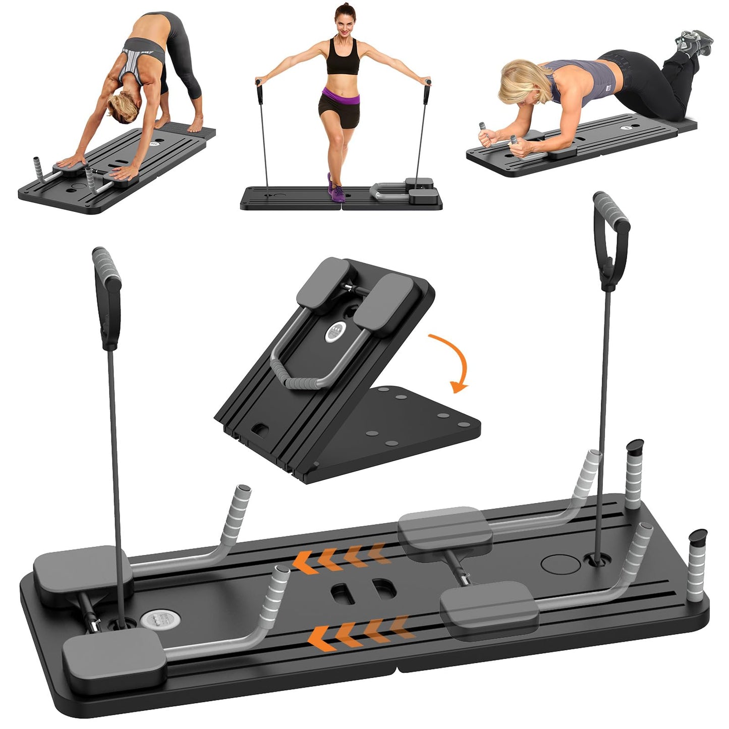 Kit Réformateur de Pilates, 5 in 1 Machine de Réformateur de Pilates avec Compteur LED, Rouleau à Rebond Automatique, Planche d'exercice Multifonction pour Exercices à Domicile