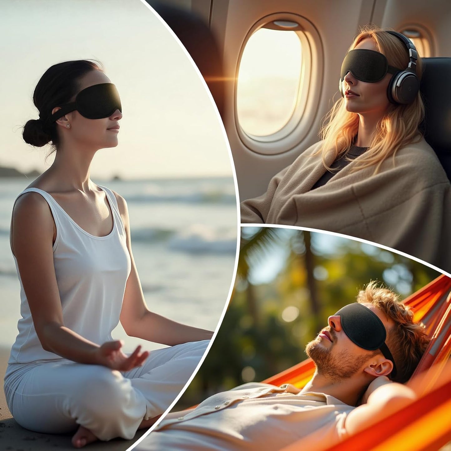 Masque de Nuit Innovant 2025 pour Hommes et Femmes, Conception Masque de Sommeil qui Bloque la Lumière pour Dormir, les Siestes, la Méditation, les Voyages (Noir)