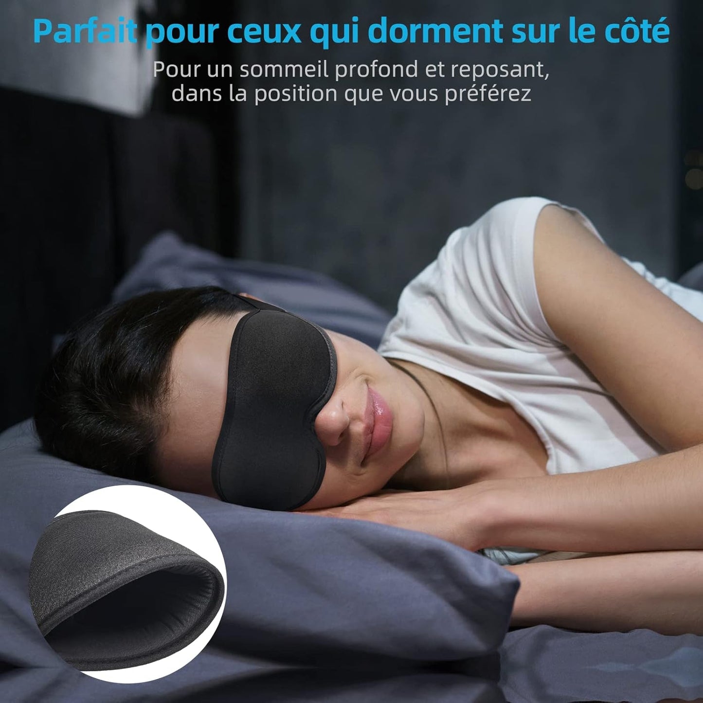 Masque de Nuit Innovant 2025 pour Hommes et Femmes, Conception Masque de Sommeil qui Bloque la Lumière pour Dormir, les Siestes, la Méditation, les Voyages (Noir)