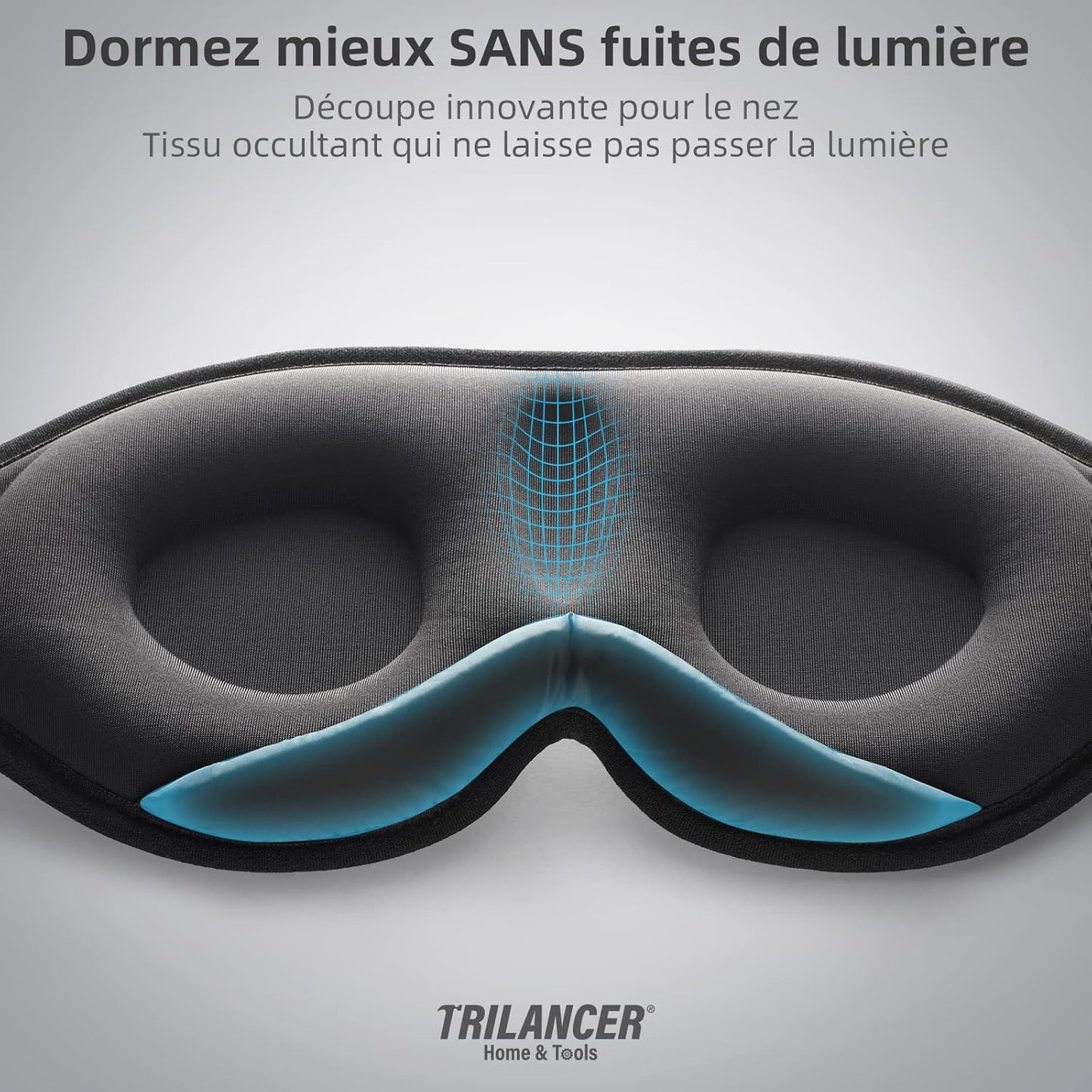 Masque de Nuit Innovant 2025 pour Hommes et Femmes, Conception Masque de Sommeil qui Bloque la Lumière pour Dormir, les Siestes, la Méditation, les Voyages (Noir)