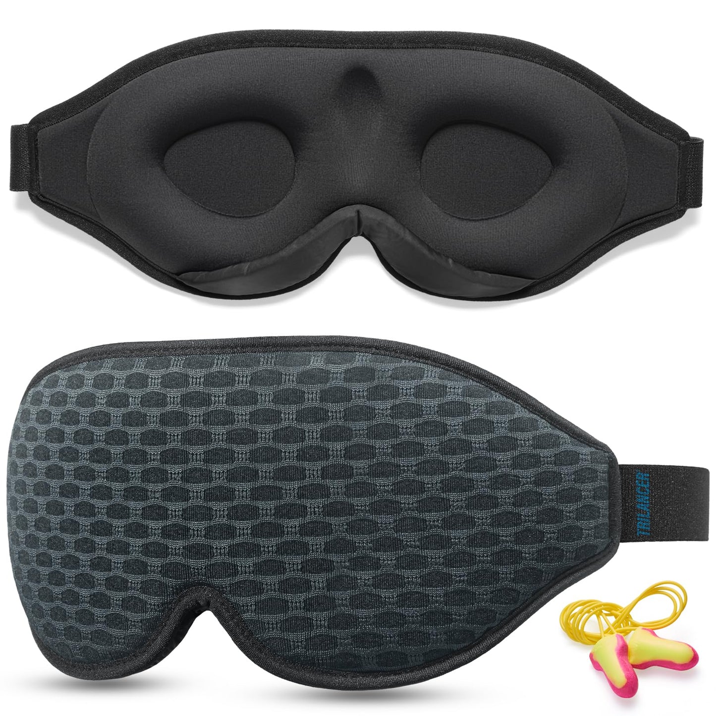 Masque de Nuit Innovant 2025 pour Hommes et Femmes, Conception Masque de Sommeil qui Bloque la Lumière pour Dormir, les Siestes, la Méditation, les Voyages (Noir)