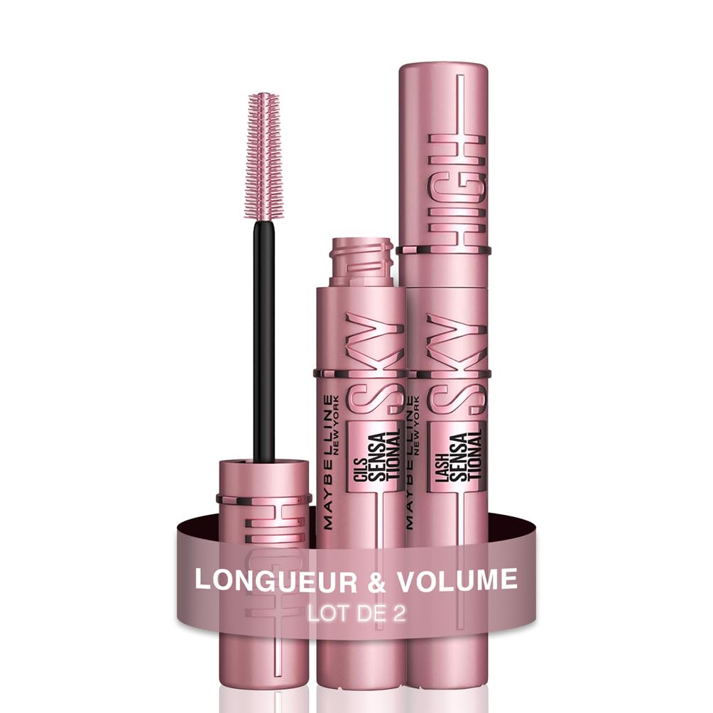 Maybelline New York - Mascara Volume Intense et Longueur Illimitée - Formule Enrichie en Extraits de Bambous et de Fibres - Sky High - Teinte : Very Black - 7,2 ml