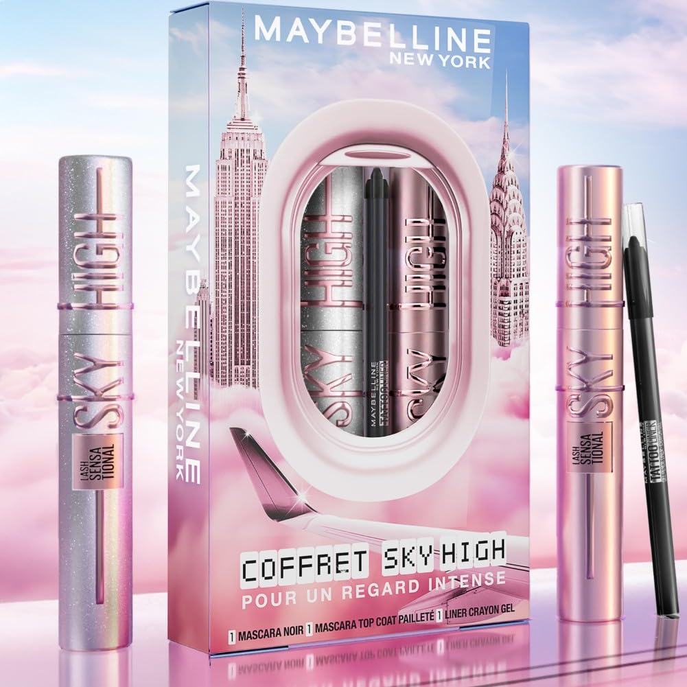 Maybelline New York - Mascara Volume Intense et Longueur Illimitée - Formule Enrichie en Extraits de Bambous et de Fibres - Sky High - Teinte : Very Black - 7,2 ml