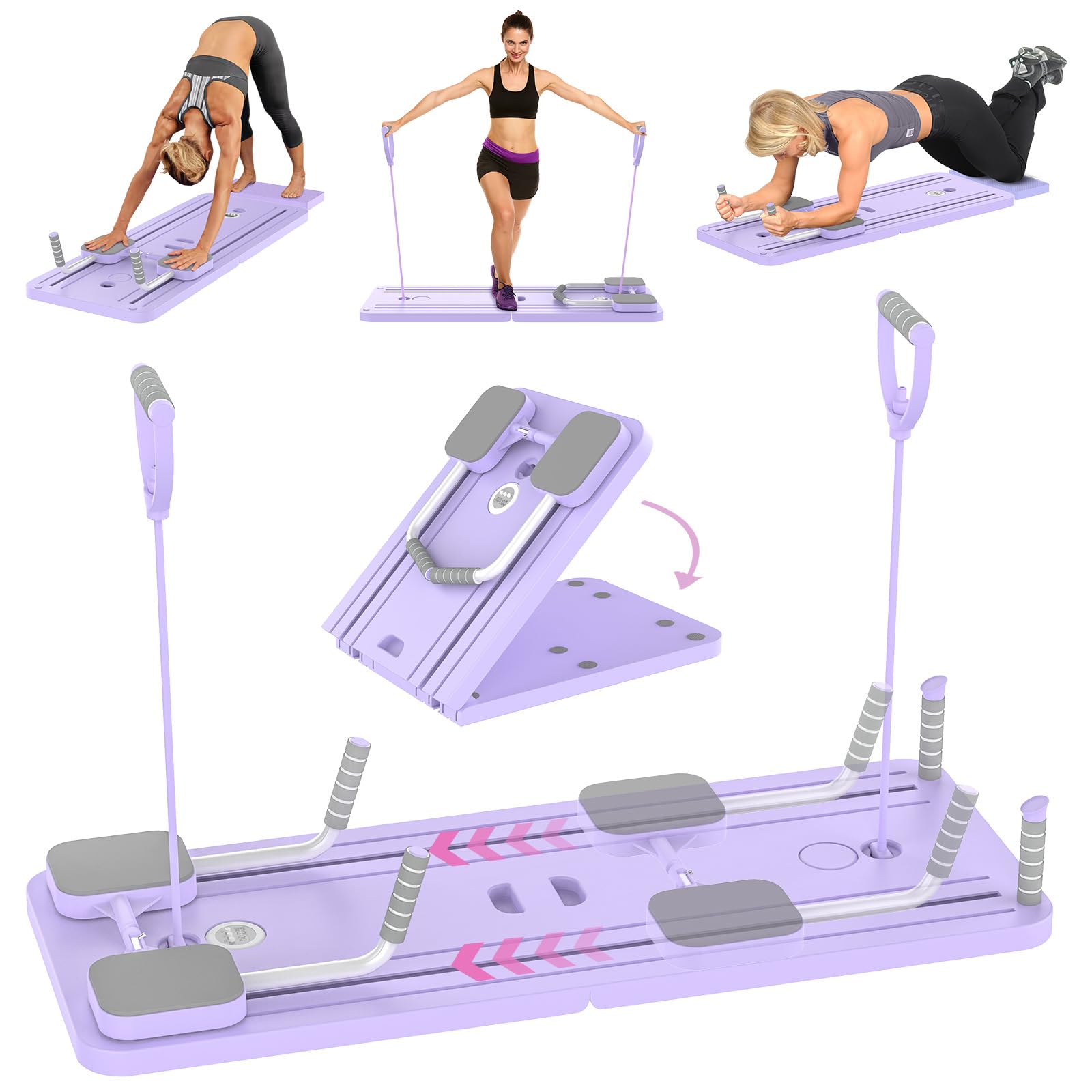Kit Réformateur de Pilates, 5 in 1 Machine de Réformateur de Pilates avec Compteur LED, Rouleau à Rebond Automatique, Planche d'exercice Multifonction pour Exercices à Domicile