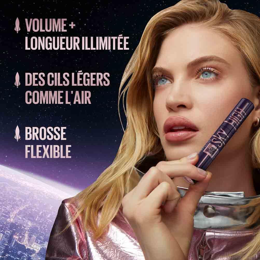 Maybelline New York - Mascara Volume Intense et Longueur Illimitée - Formule Enrichie en Extraits de Bambous et de Fibres - Sky High - Teinte : Very Black - 7,2 ml