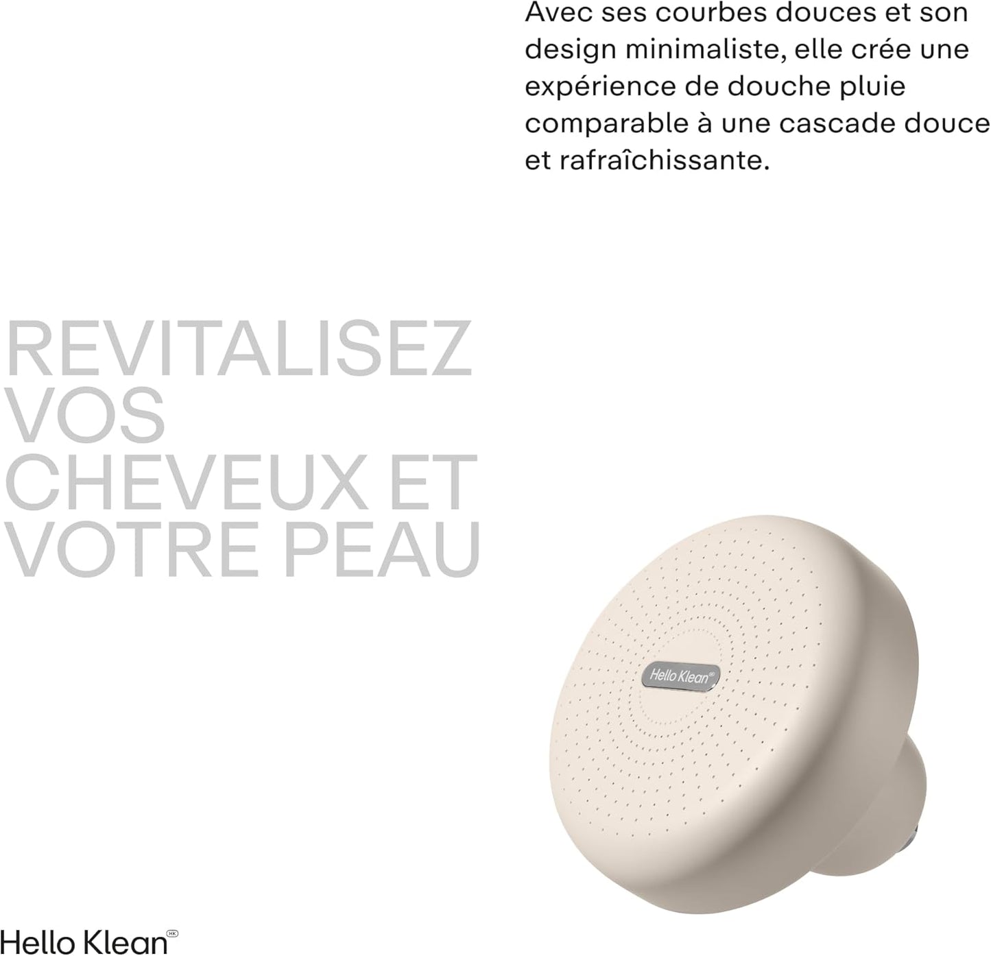 Hello Klean Pommeau de douche effet pluie beige - Filtre les métaux indésirables, chlore & impuretés présents dans l’eau - Améliore la qualité de la peau et des cheveux