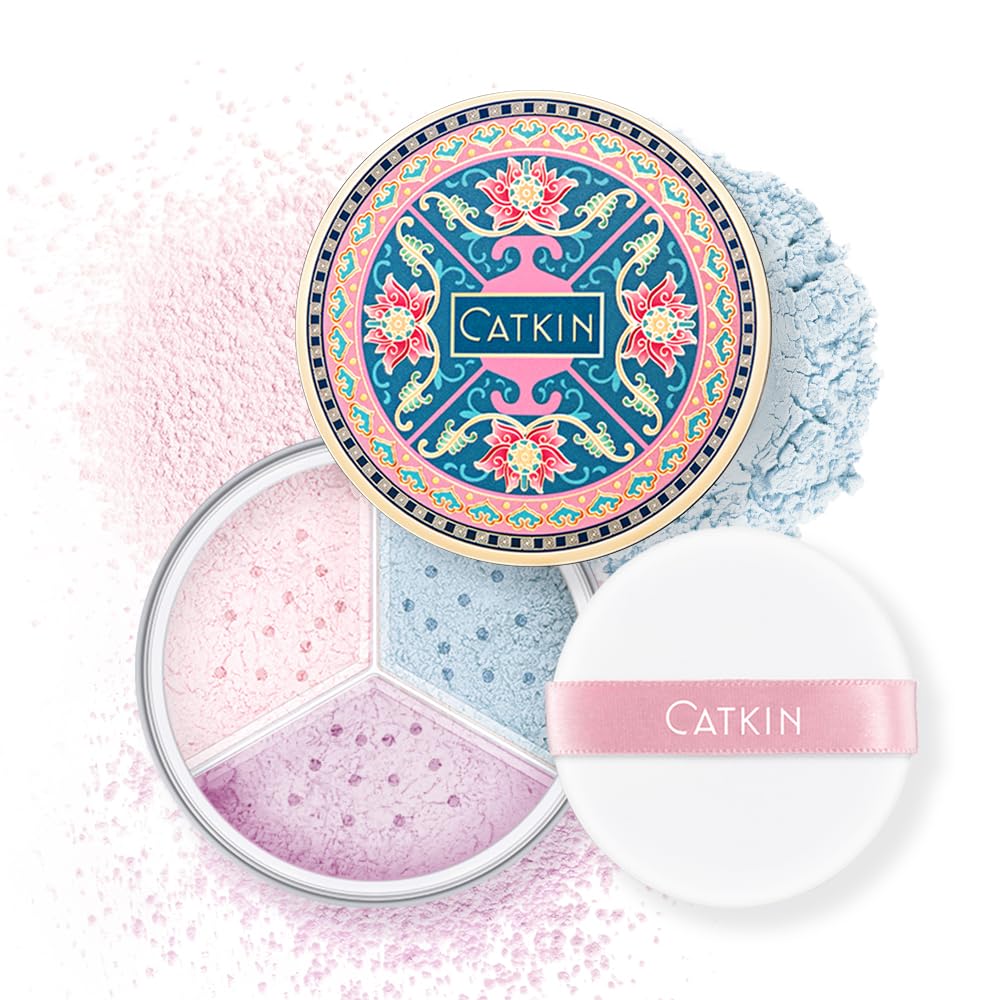 CATKIN Loose Setting Powder, Loose Powder, Mattifying Powder, Excess Sebum Absorption, Anti-Pore, Colour Corrector, Ultra Light & Universal, Translucent, 4 g x 3