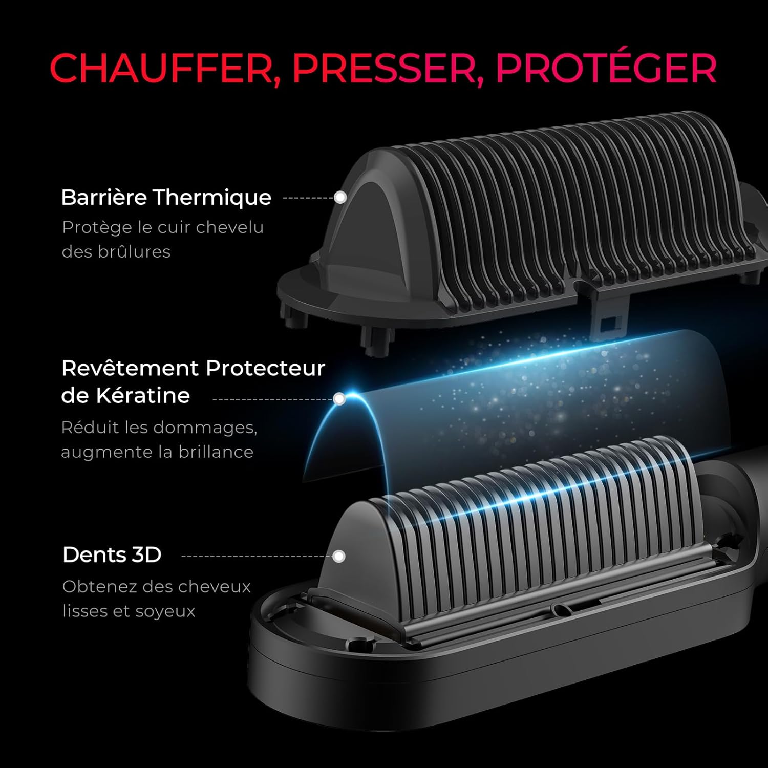 TYMO RING PLUS Brosse Lissante Pour Cheveux, Lisseur Cheveux Professionnel, 9 Réglages de Température, 120℃-210℃, Écran LCD, 20S Chauffe Rapide, Fers à Lisser Négatifs Ions, Double Tension