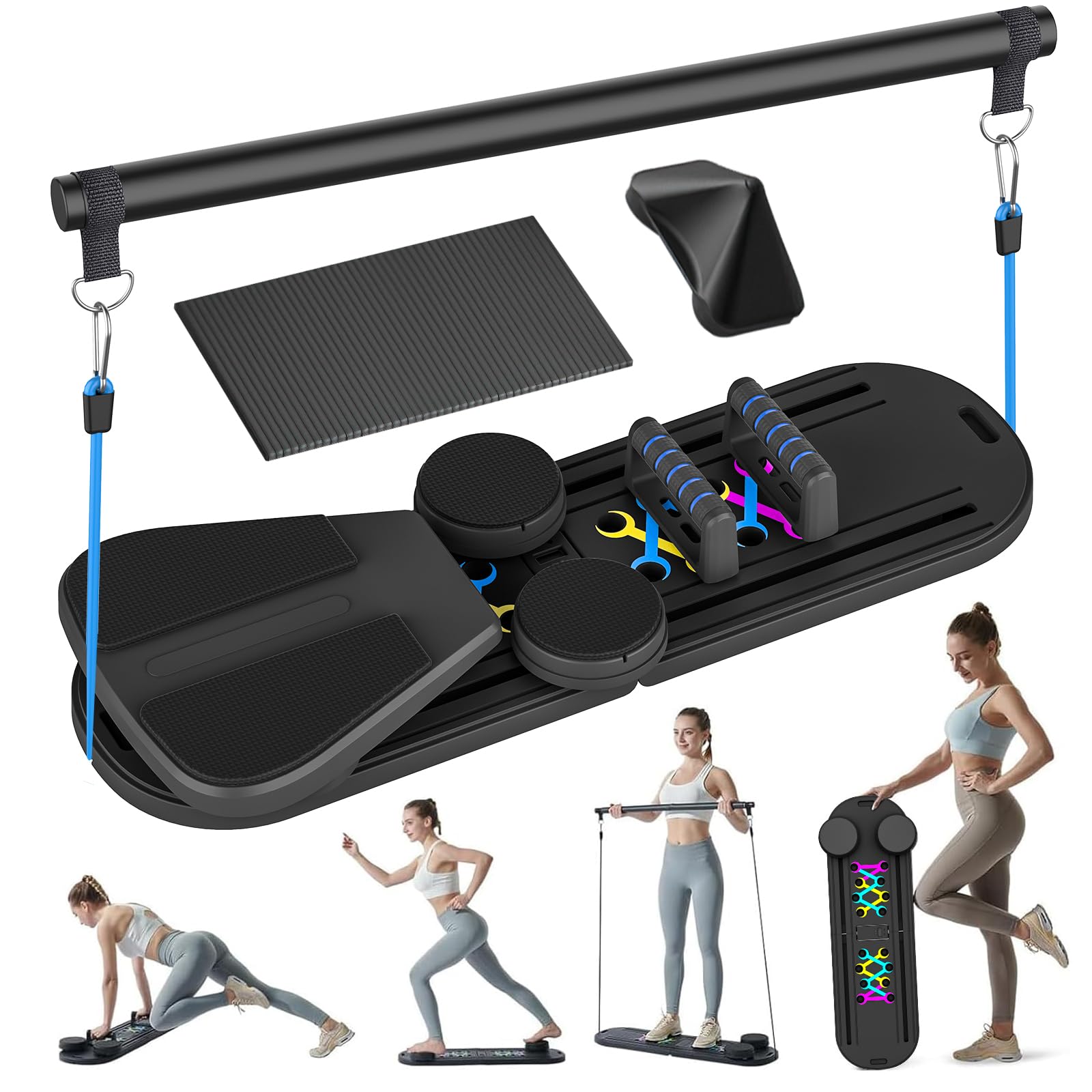 Kit Réformateur de Pilates, 5 in 1 Machine de Réformateur de Pilates avec Compteur LED, Rouleau à Rebond Automatique, Planche d'exercice Multifonction pour Exercices à Domicile