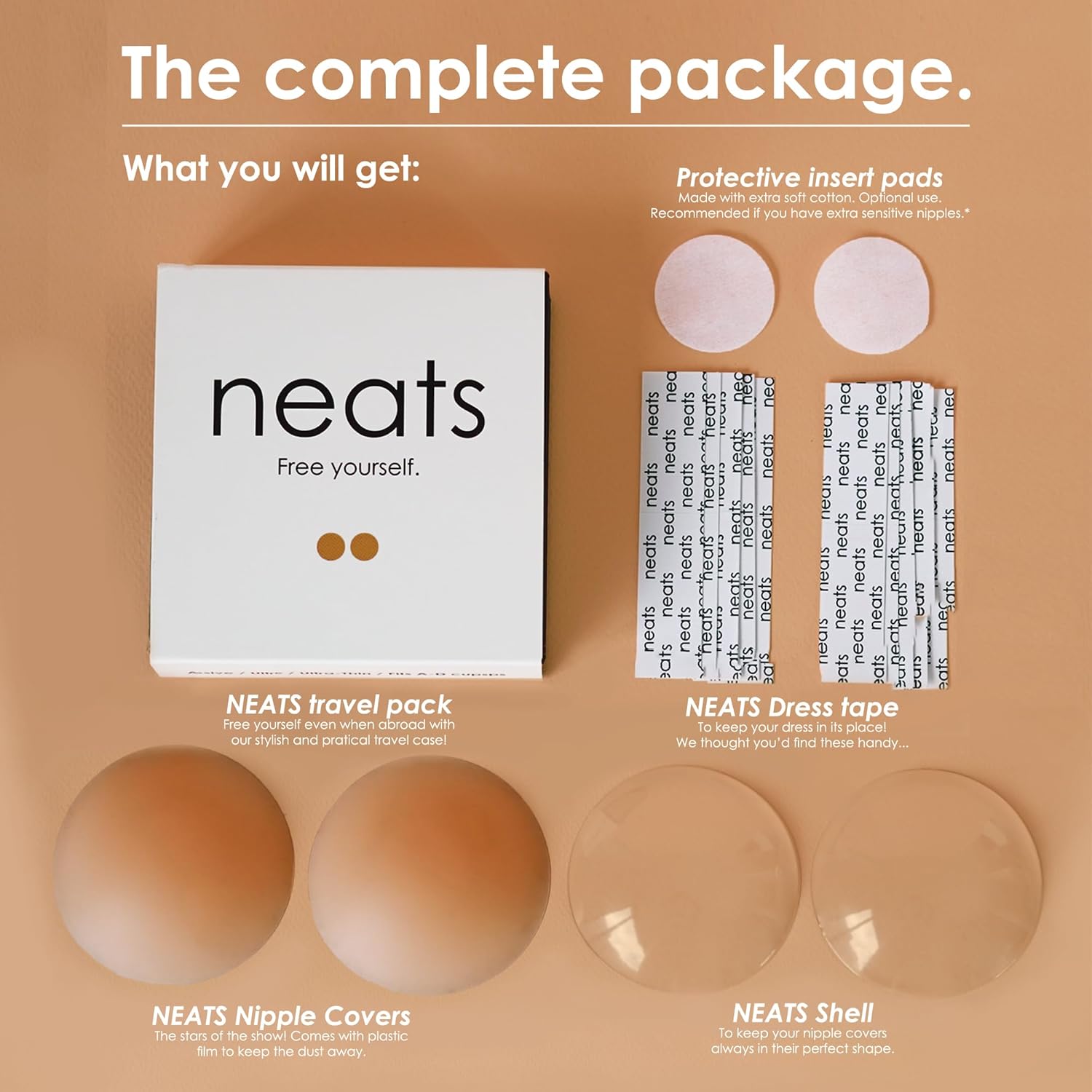 NEATS Cache-tétons en silicone adhésifs réutilisables et hypoallergéniques pour femme