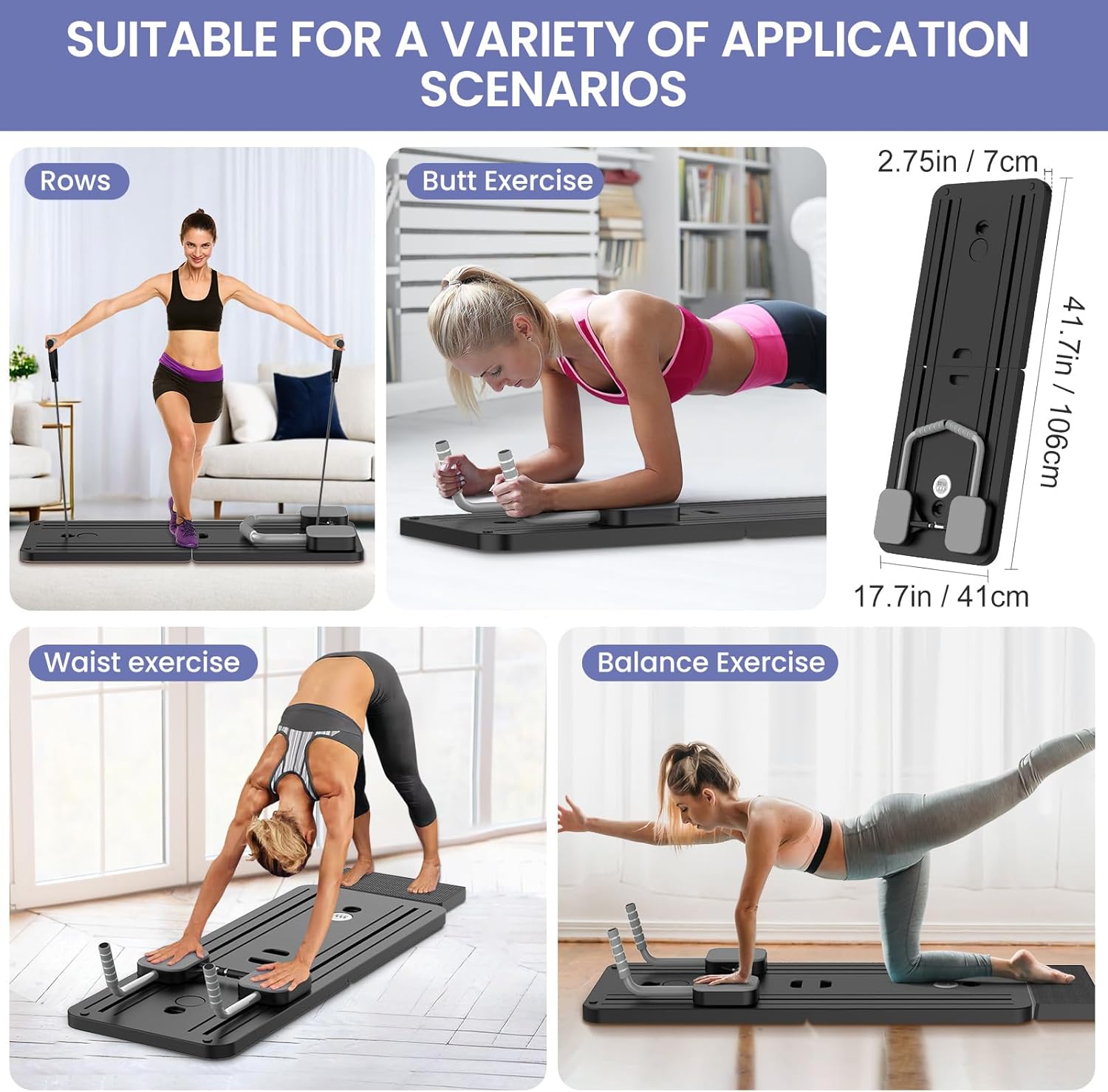 Kit Réformateur de Pilates, 5 in 1 Machine de Réformateur de Pilates avec Compteur LED, Rouleau à Rebond Automatique, Planche d'exercice Multifonction pour Exercices à Domicile