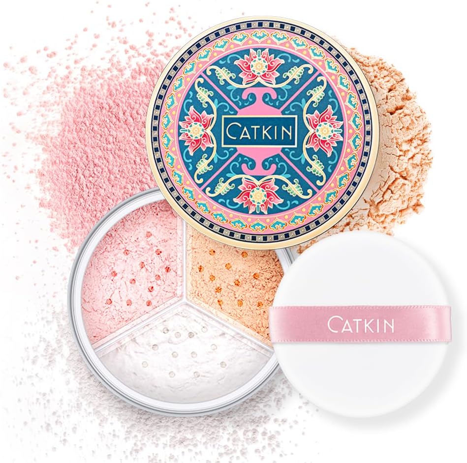 CATKIN Loose Setting Powder, Loose Powder, Mattifying Powder, Excess Sebum Absorption, Anti-Pore, Colour Corrector, Ultra Light & Universal, Translucent, 4 g x 3