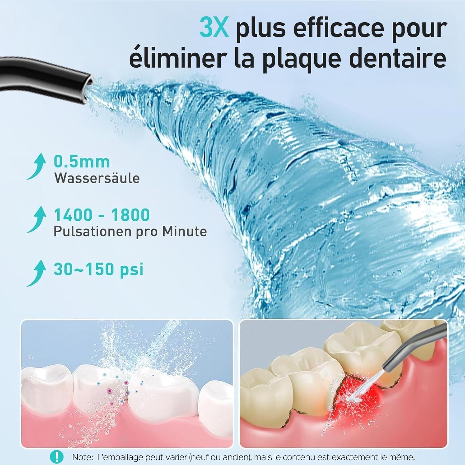 COSLUS Hydropulseur jet Dentaire Portable: 4 Modes Hydropulseur et Irrigateurs Oral, Réservoir d'eau 300 ml Vainqueur du Test, Rechargeable et Étanche IPX7, Noir Brillant