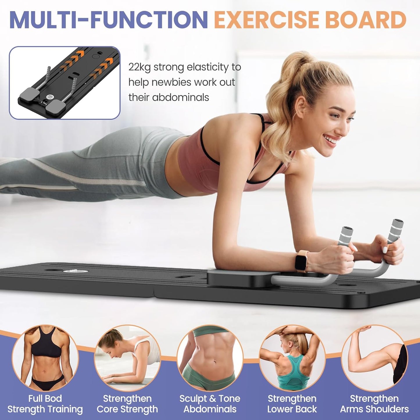 Kit Réformateur de Pilates, 5 in 1 Machine de Réformateur de Pilates avec Compteur LED, Rouleau à Rebond Automatique, Planche d'exercice Multifonction pour Exercices à Domicile