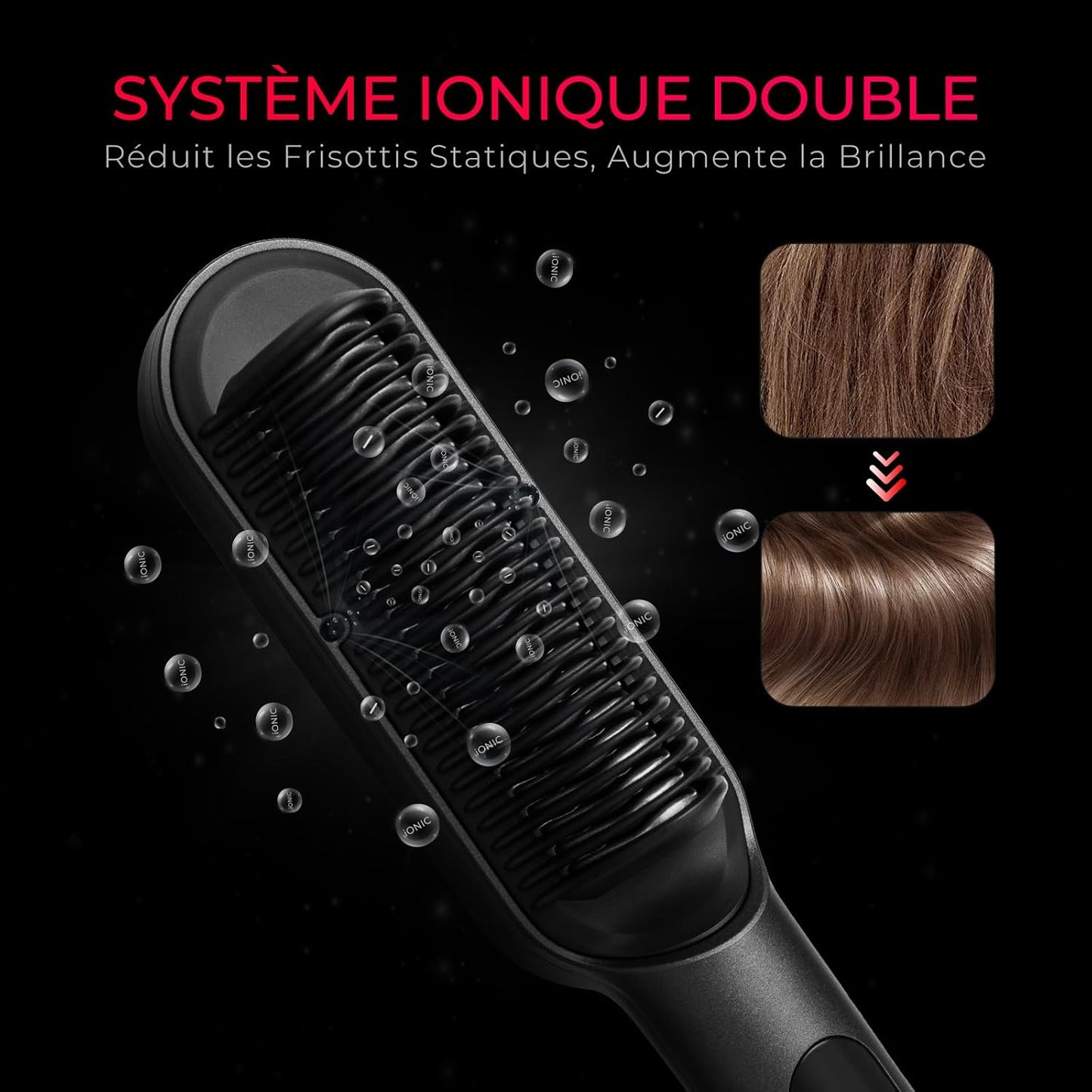 TYMO RING PLUS Brosse Lissante Pour Cheveux, Lisseur Cheveux Professionnel, 9 Réglages de Température, 120℃-210℃, Écran LCD, 20S Chauffe Rapide, Fers à Lisser Négatifs Ions, Double Tension