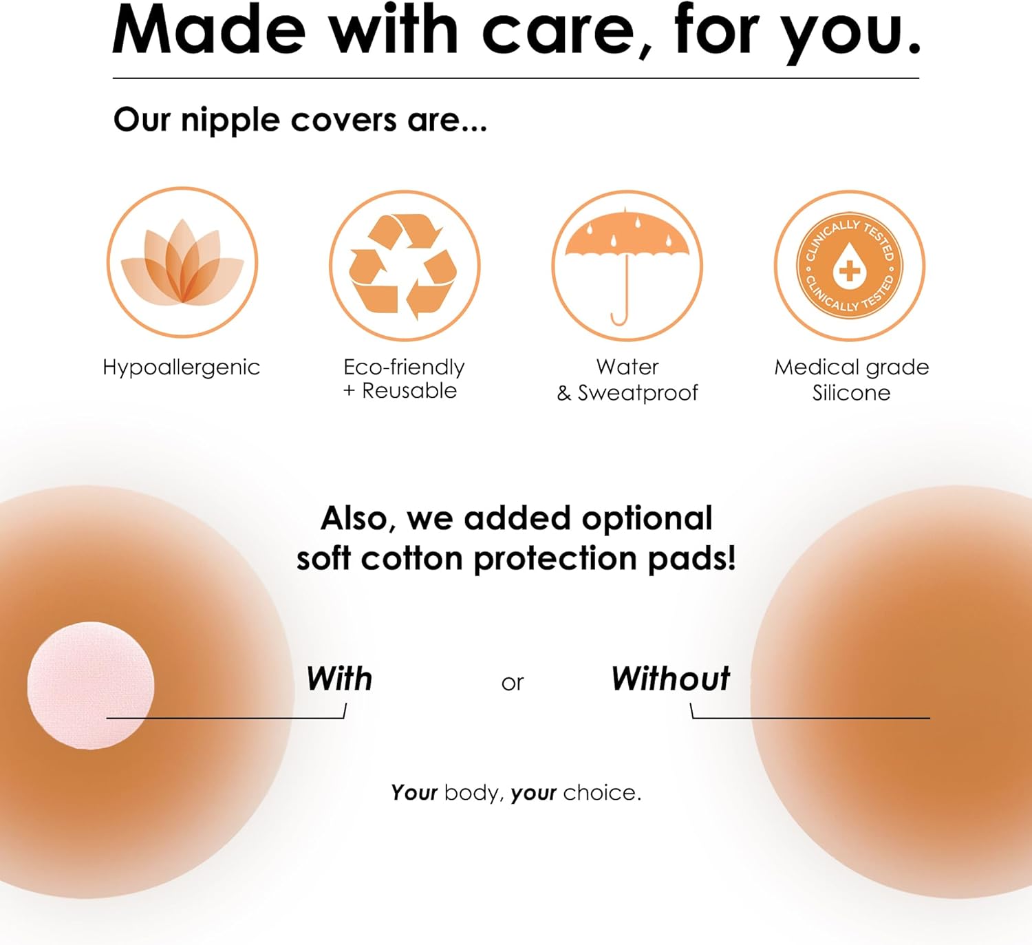 NEATS Cache-tétons en silicone adhésifs réutilisables et hypoallergéniques pour femme