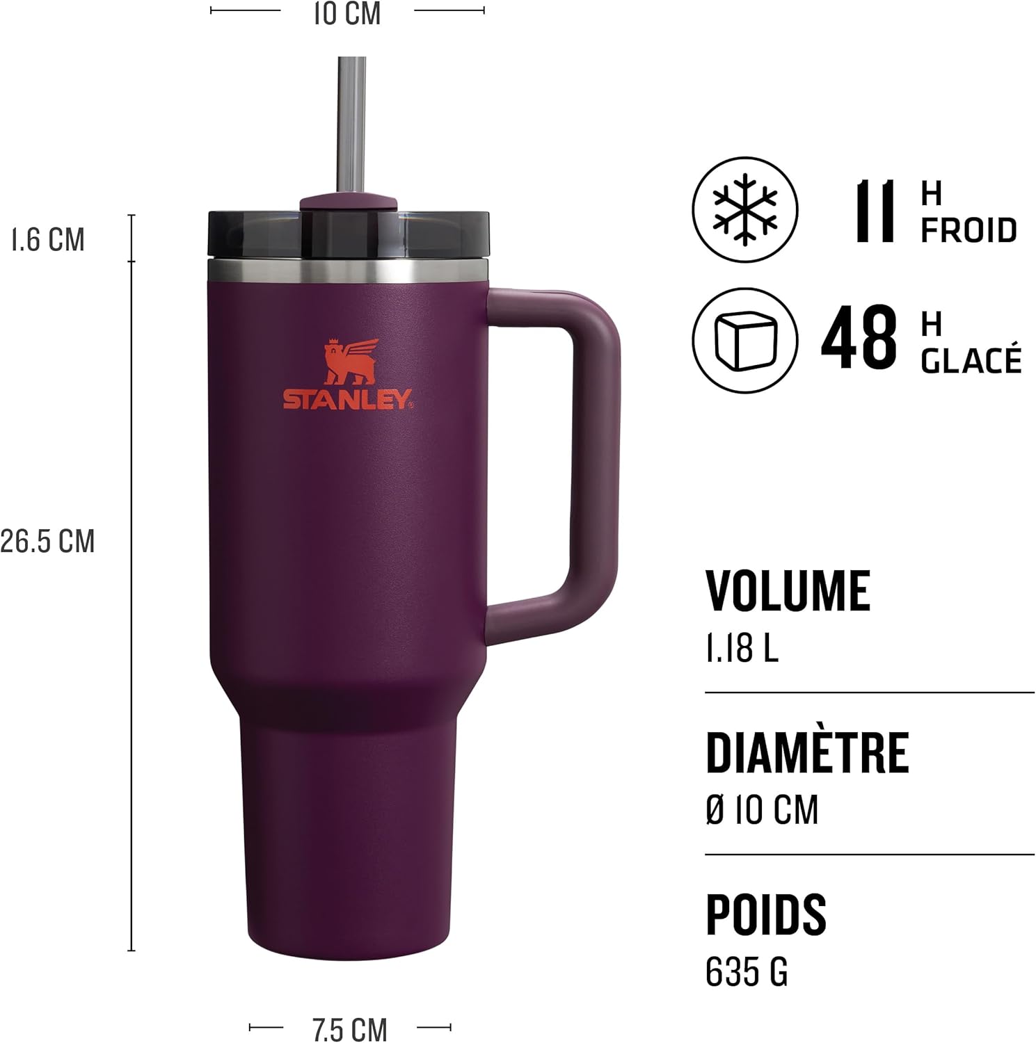 Stanley Quencher H2.0 FlowState Mug Isotherme avec Paille - Froid Pendant 9-11 Heures - Glacé Pendant 40 Heures - Thermos Lavable au Lave-Vaisselle - Gourde Inox Sans BPA