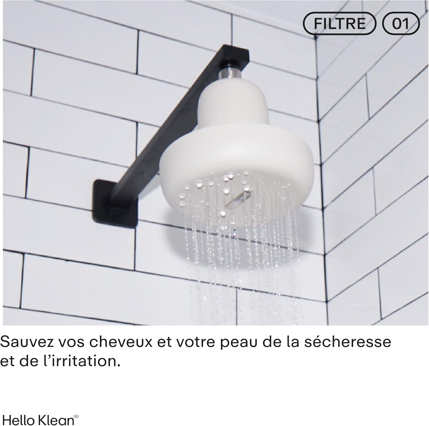 Hello Klean Pommeau de douche effet pluie beige - Filtre les métaux indésirables, chlore & impuretés présents dans l’eau - Améliore la qualité de la peau et des cheveux