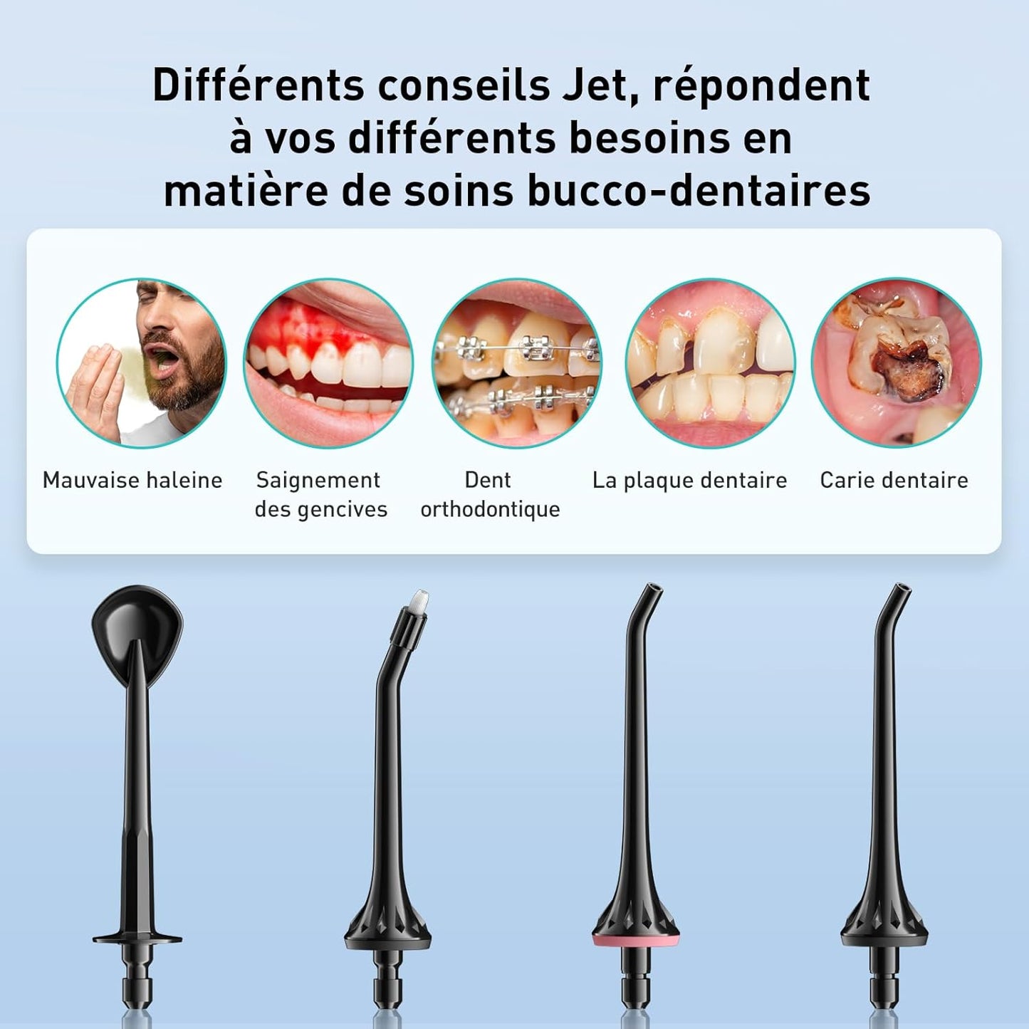 COSLUS Hydropulseur jet Dentaire Portable: 4 Modes Hydropulseur et Irrigateurs Oral, Réservoir d'eau 300 ml Vainqueur du Test, Rechargeable et Étanche IPX7, Noir Brillant