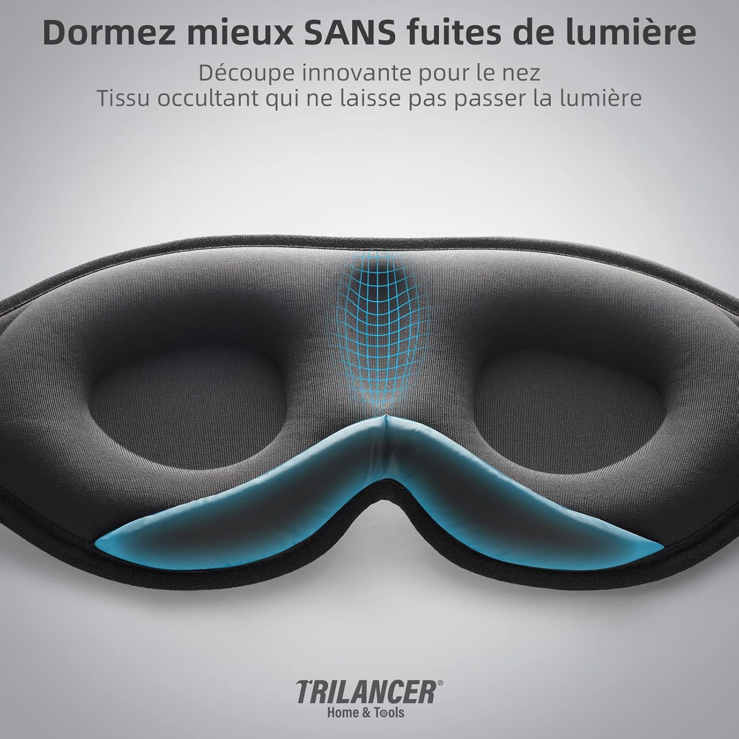 Masque de Nuit Innovant 2025 pour Hommes et Femmes, Conception Masque de Sommeil qui Bloque la Lumière pour Dormir, les Siestes, la Méditation, les Voyages (Noir)