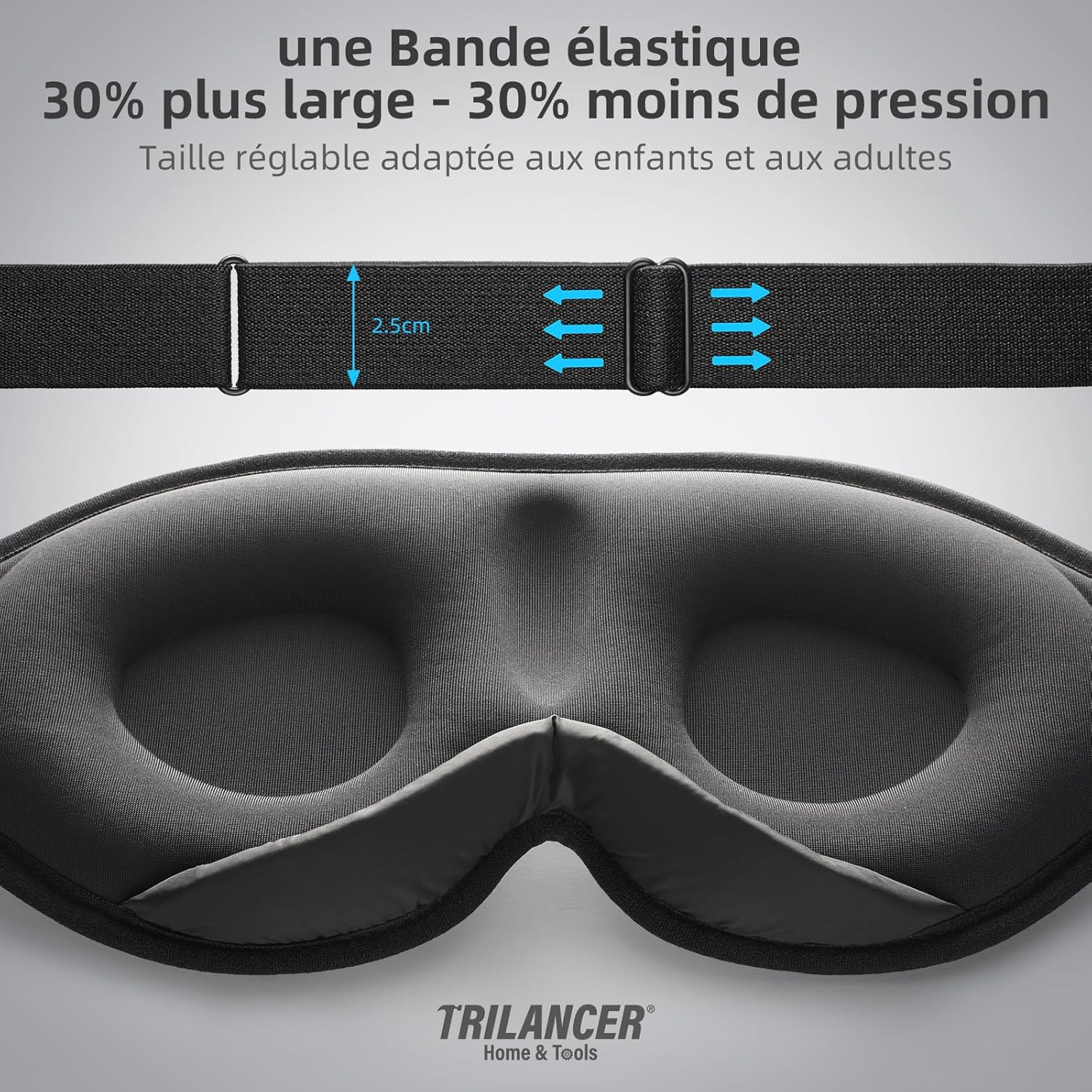 Masque de Nuit Innovant 2025 pour Hommes et Femmes, Conception Masque de Sommeil qui Bloque la Lumière pour Dormir, les Siestes, la Méditation, les Voyages (Noir)